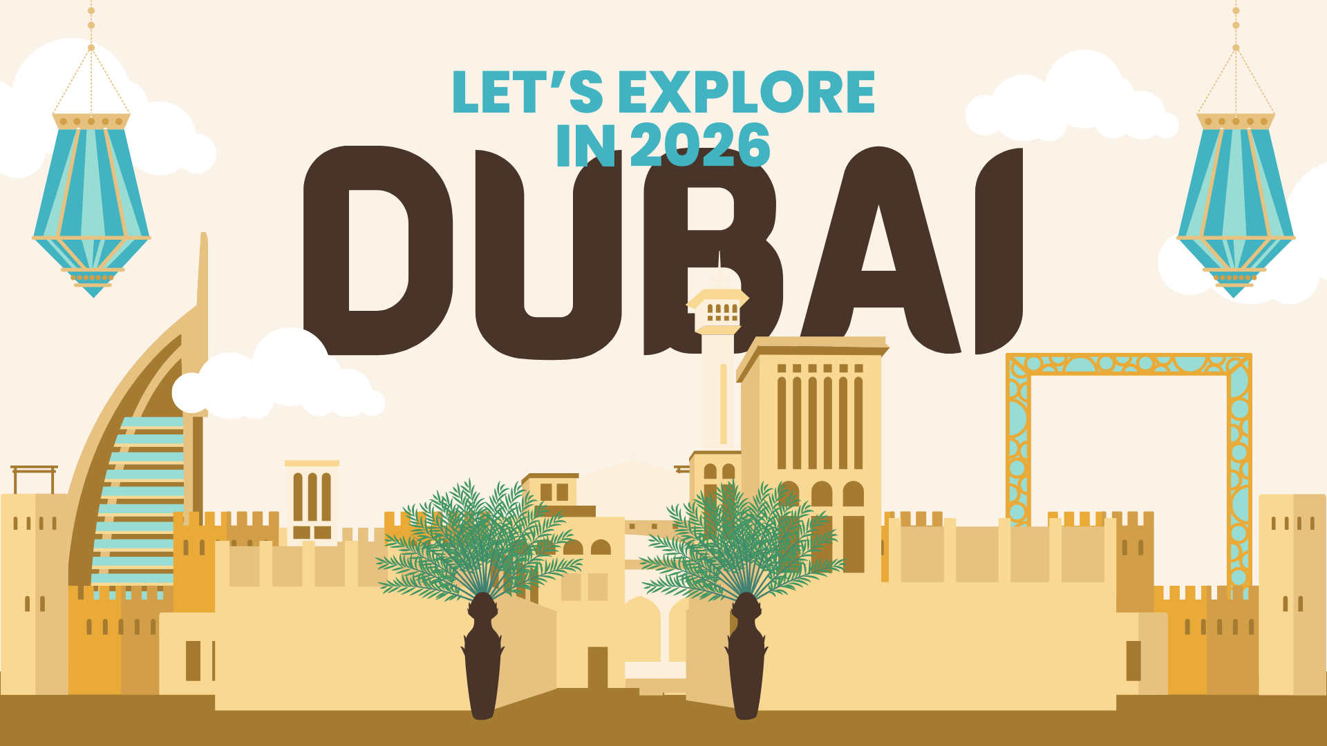 green and brown illustrative culture travel dubai landmarks presentation